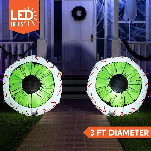 Syncfun 2 Pack Halloween Inflatable Giant Green Eyeball LED Light