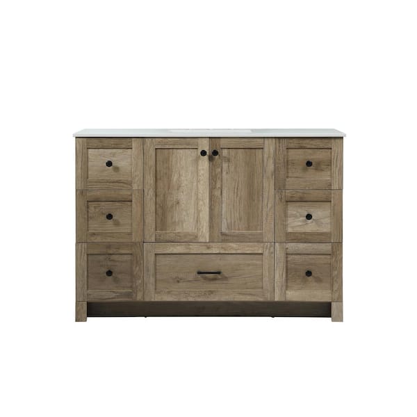 Unbranded Simply Living 48 in. Single Bathroom Vanity in Natural Oak with Quartz Vanity Top in Ivory White
