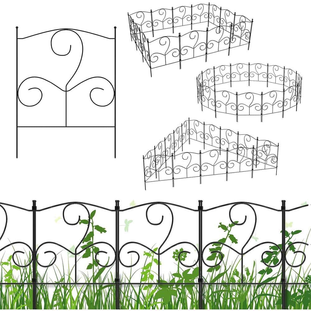 Decorative 16.5 in. H x 10.5 ft. L Metal Garden Fence Panels No Dig Fencing, Animal Barrier Boarder  Rustproof (25-Pack) -  Oumilen, LT-K335-SJ