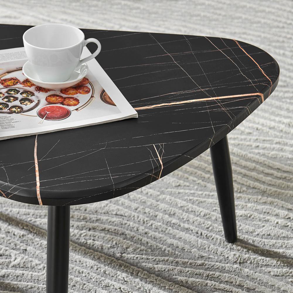 Aurora Black Marble and Metal Oval Semi-Nested Coffee Table Set