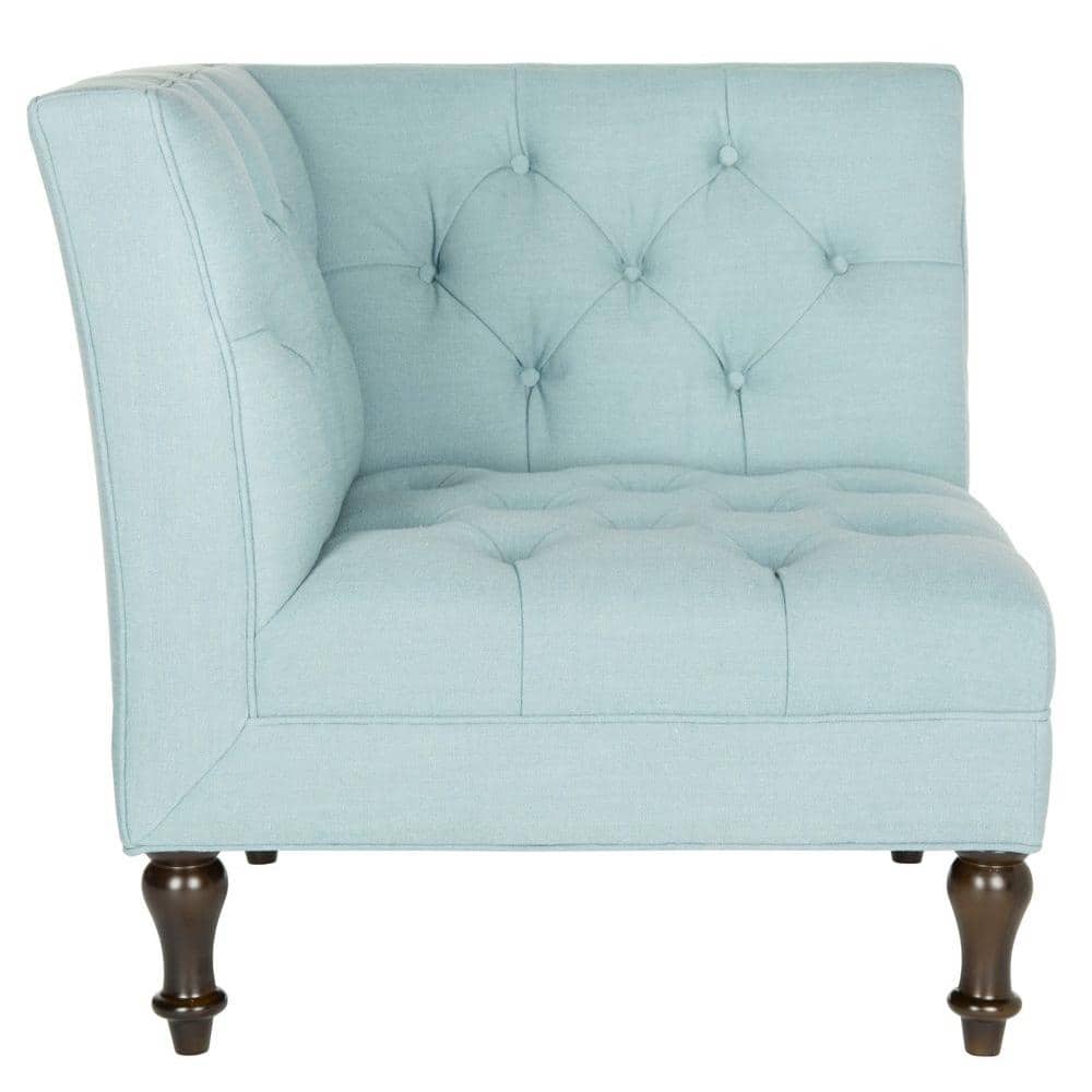 Sky Blue Transitional Tufted Corner Chair with Birch Legs