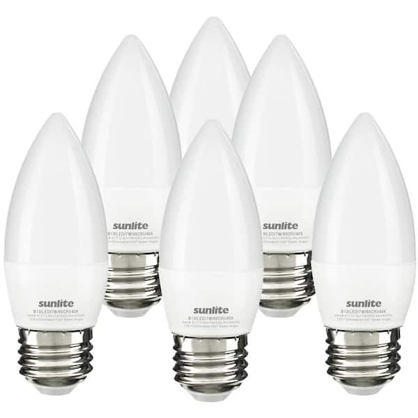 Sunlite 60-Watt Equivalent B13 Dimmable Energy Star ETL Listed E26 Base LED Frosted Chandelier Bulbs, Cool White 4000K, (6 Pack)