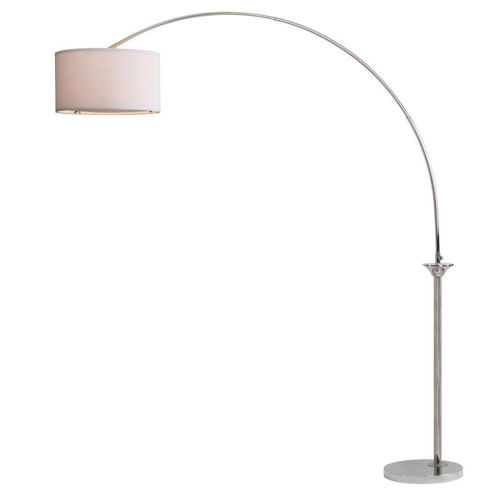 Elegant Adjustable Arc Floor Lamp in Gleaming Nickel with Cotton Shade