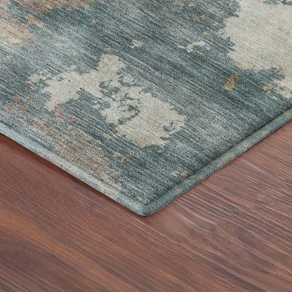 Mayfield Premium Machine Washable Abstract AMF2367 Teal 10 ft. x 14 ft. Area Rug