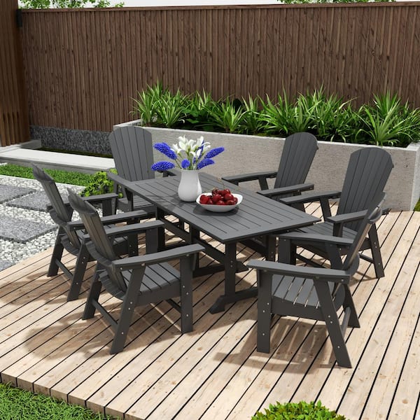 WESTIN OUTDOOR Altura Outdoor Patio Weather Resistant Gray 7-Piece HDPE Plastic Rectangle Adirondack Dinning Set