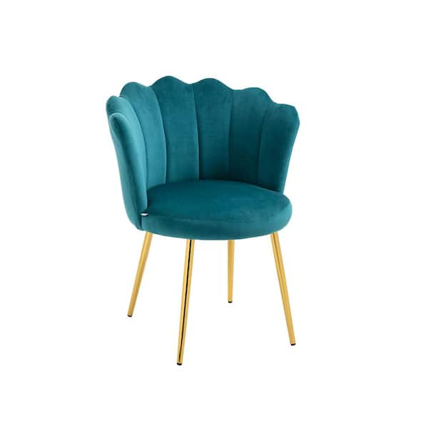 VERYKE Teal Velvet Fabric Dining Chairs with Shell Backrest and Metal ...