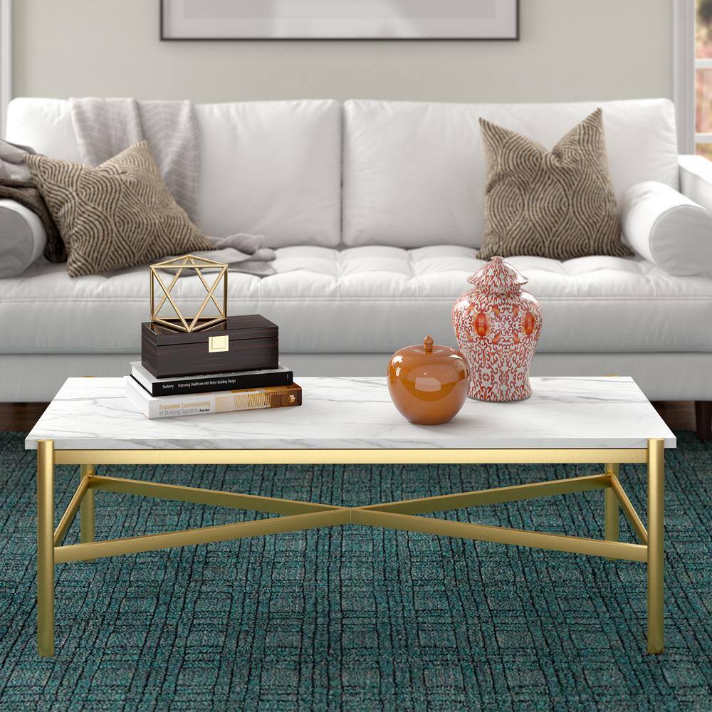 Braxton Gold Rectangular Coffee Table with Faux Marble Top
