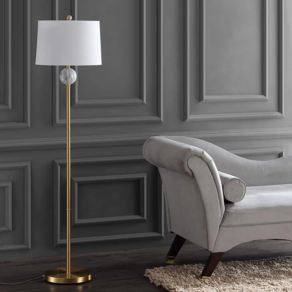Vaughn Classic 60" Antique Gold Arc Floor Lamp with White Linen Shade