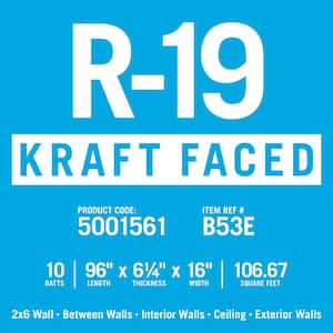R-19 EcoBatt Kraft Faced Fiberglass Insulation Batt 6-1/4 in. x 16 in. x 96 in. (12-Bags)