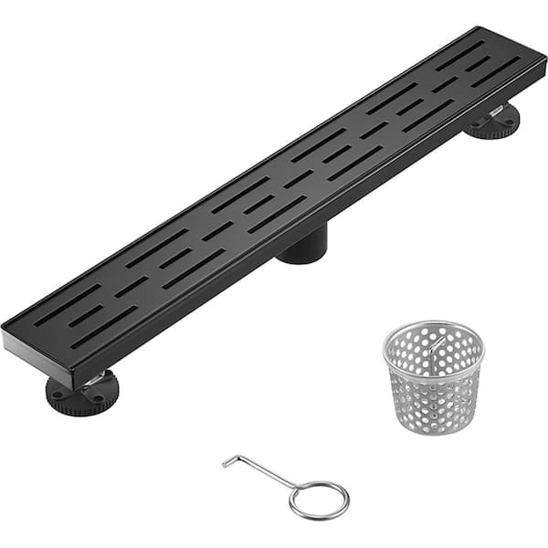 Elegante Drain Collection 32 in. Linear Stainless Steel Shower Drain with Slot Pattern, Matte Black