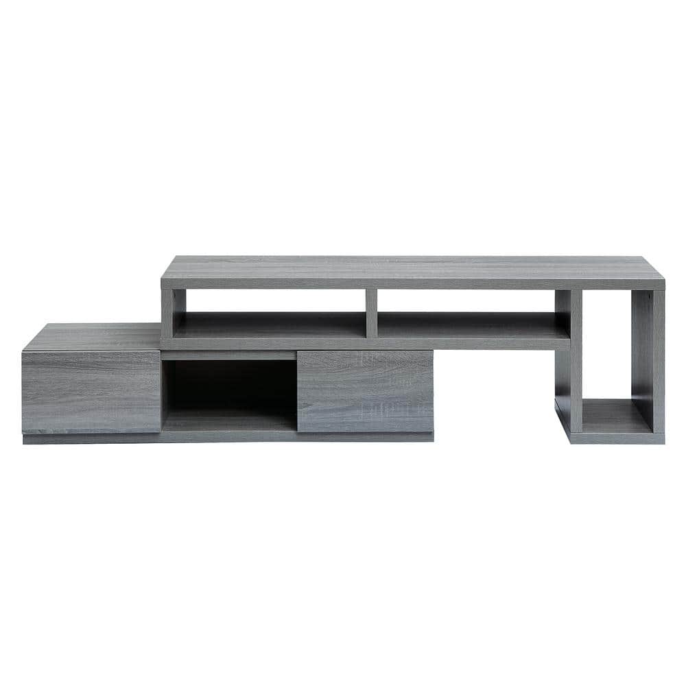 Gray MDF Expandable TV Stand with Shelves and Drawers