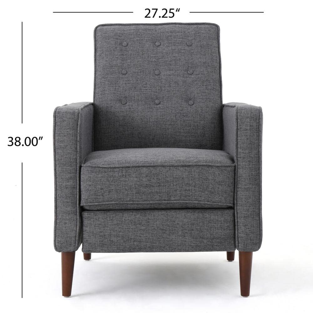Gray Mid-Century Birch Wood Recliner with Tufted Back