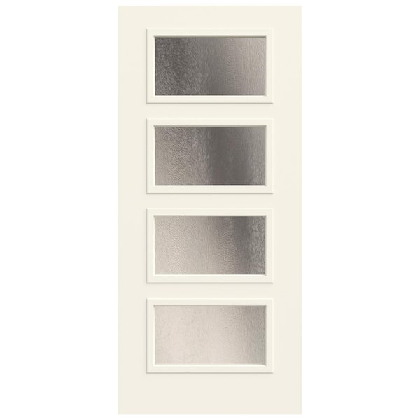 Jeld Wen 36 In X 80 In 4 Lite Equal Right Hand Inswing Chinchilla Decorative Glass White Steel