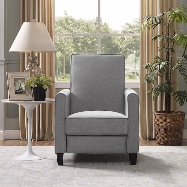 MAYKOOSH 26.5 in. Gray Linen Push Back Recliner Chair with Adjustable Footrest, Modern Home Theater Accent Chair