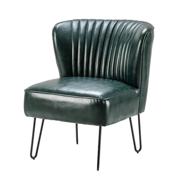 JAYDEN CREATION Christiano Modern Green Faux Leather Comfy Armless Side Chair with Thick Cushions and Metal Legs