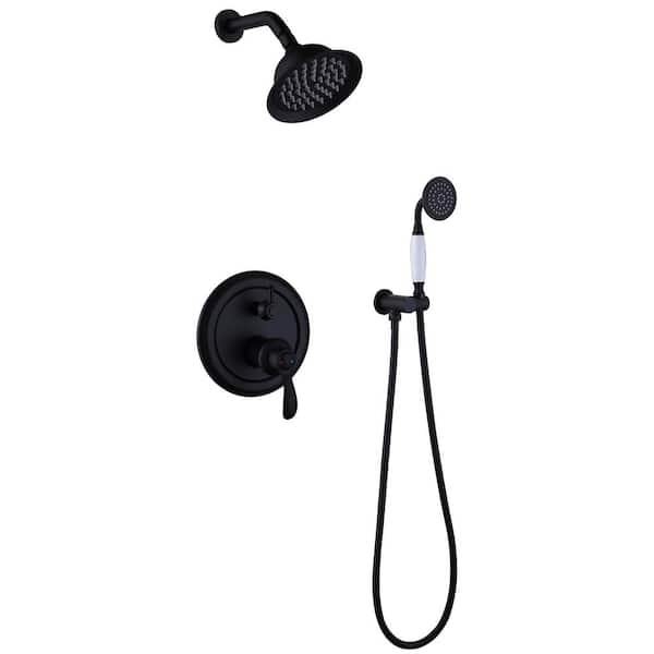 Unbranded Single Handle 2-Spray Round Shower Faucet 1.8 GPM with High Pressure in Matte Black (Valve Included)