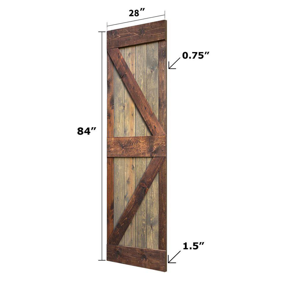 K Series 56'' x 84'' Brown Walnut Solid Wood Barn Door Kit