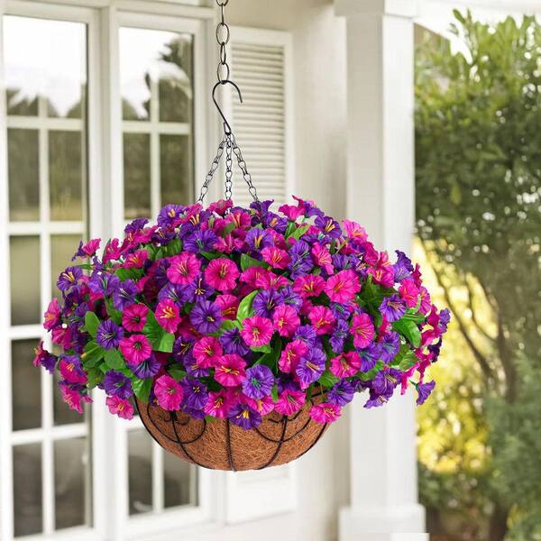 thumbnail image 2 of Artificial Hanging Orchid Flowers With Basket - UV Resistant Fake Plants For Outdoor Decor 2 of 5
