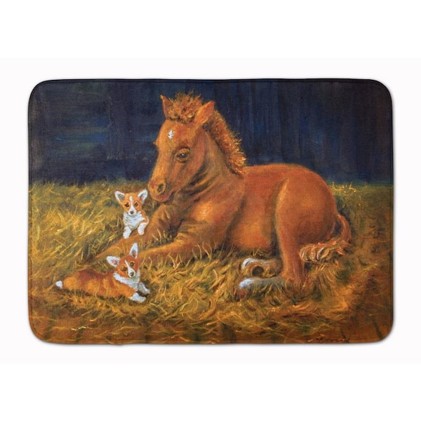 19 in. x 27 in. Corgi Sunrise with Colt Machine Washable Memory Foam Mat