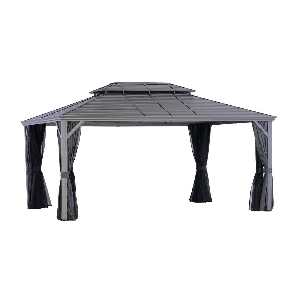 UNISOAR 12 ft. x 16 ft. Light Gray Aluminum Hardtop Gazebo with Double ...