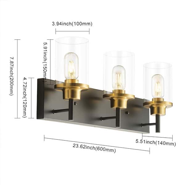 TinHon 23 in. Bathroom Light Fixtures Black and Gold, 3 Light TinHon 23 in. Bathroom Light Fixtures Black and Gold, 3 Light