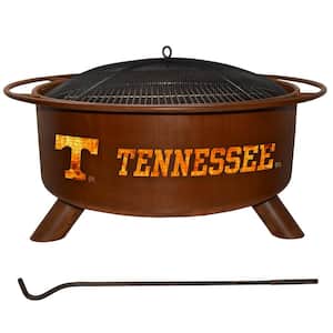 Tennessee 29 in. x 18 in. Round Steel Wood Burning Fire Pit in Rust with Grill Poker Spark Screen and Cover