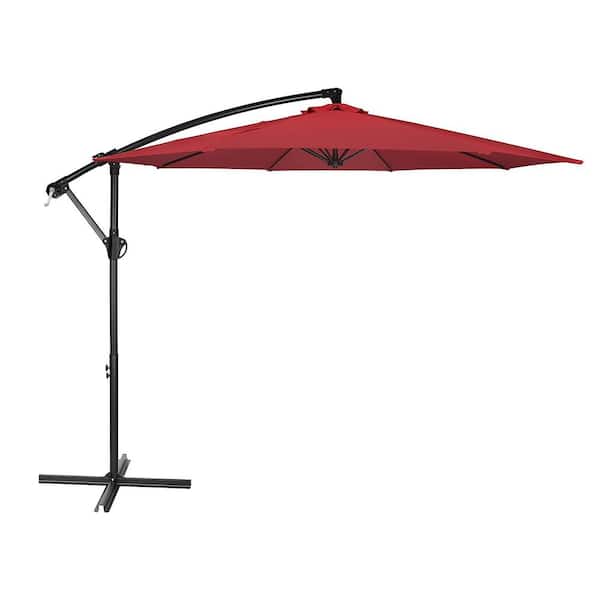 COOLSHARK 10 ft. Cantilever Patio Umbrella Outdoor Market Umbrella with Crank, Base for Market, Pool, Picnic, Deck, Red