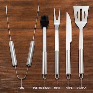 Stainless Steel Spatula Non-Stick Dishwasher Safe Grilling Tool Set (5-Pieces)