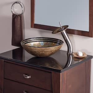 Glass Vessel Sink in Yellow with Drain, Mounting Ring and Faucet in Brushed Nickel