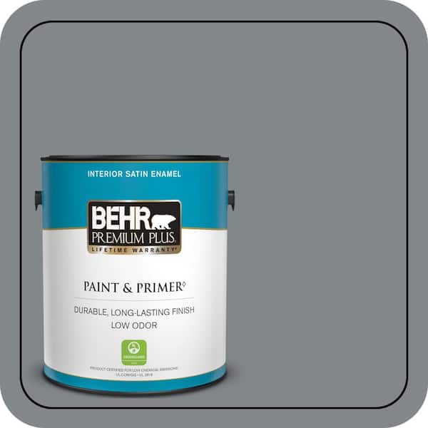 BEHR PREMIUM PLUS 1 gal. #N500-5 Magnetic Gray color Satin Enamel Low Odor Interior Paint & Primer