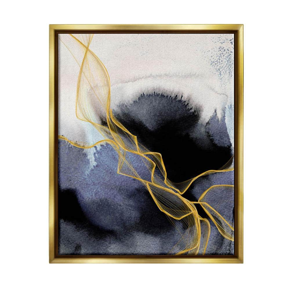 Modern Coastal Abstract Organic Lines Blue Gold by Irena Orlov Floater Frame Abstract Wall Art Print 21 in. x 17 in -  The Stupell Home Decor Collection, ab081_ffg_16x20