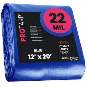 12 ft. x 20 ft. Blue 22 Mil Heavy Duty Polyethylene Tarp, Waterproof, UV Resistant, Rip and Tear Proof