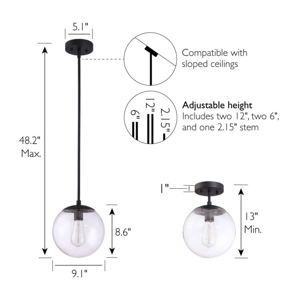Matte Black Glass Mini Globe LED Pendant Light