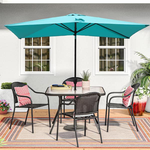 10 ft. Patio Aluminum Pole Rectangular Market Umbrella in Light Blue