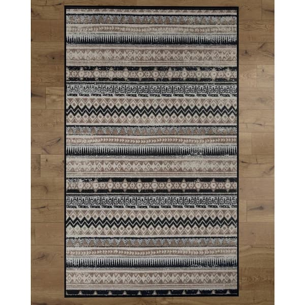 DEERLUX Beige Boho Pattern 3 ft. x 5 ft. Extra Small Bohemian Living Room Area Rug with Nonslip Backing