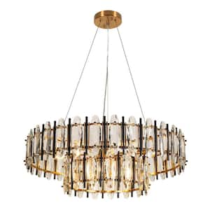 Noctiflorous 10-Light Matte Black and Plating Brass 2-Tier Drum Chandelier with Crystal Strips and No bulbs Included