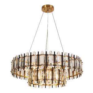 Noctiflorous 10-Light Matte Black and Plating Brass 2-Tier Drum Chandelier with Crystal Strips and No bulbs Included