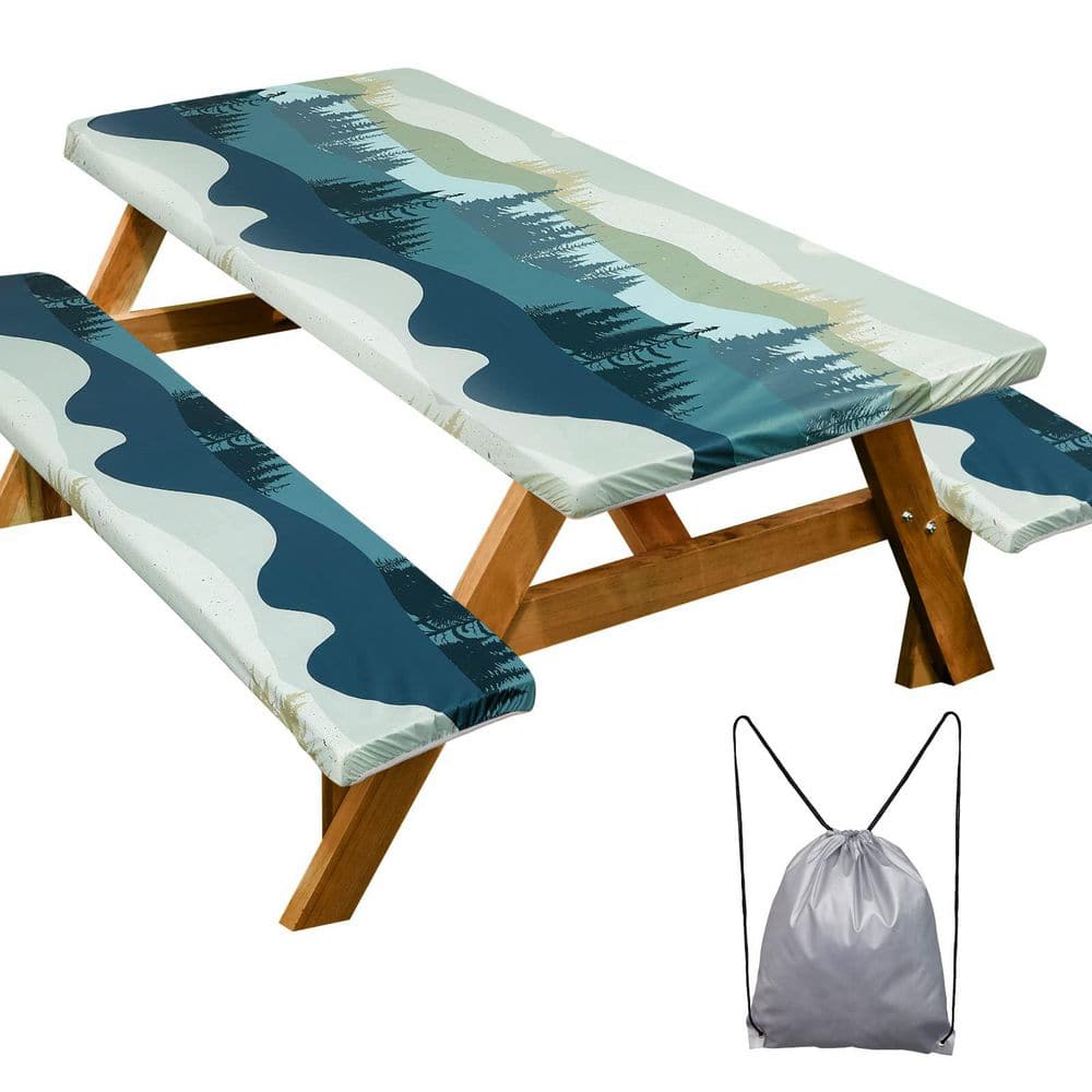72 in. Waterproof Picnic Table Cover with Bench Covers with Drawstring Bag for Patio Camping, Green Blue price history on PriceWatchPro