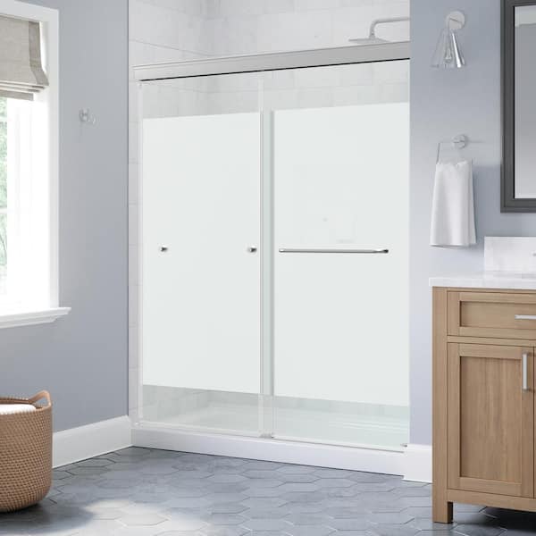 Delta Portwood 60 in. W x 70-1/4 in. H Semi-Frameless Sliding Shower Door, Chrome, 6mm Privacy Glass