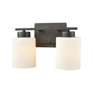 Summit Place 2-Light Oil Rubbed Bronze With Opal White Glass Bath Light