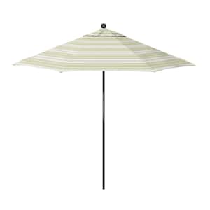 9 ft. Black Fiberglass Market Patio Umbrella with Manual Push Lift in Wellfleet Basil Pacifica Premium