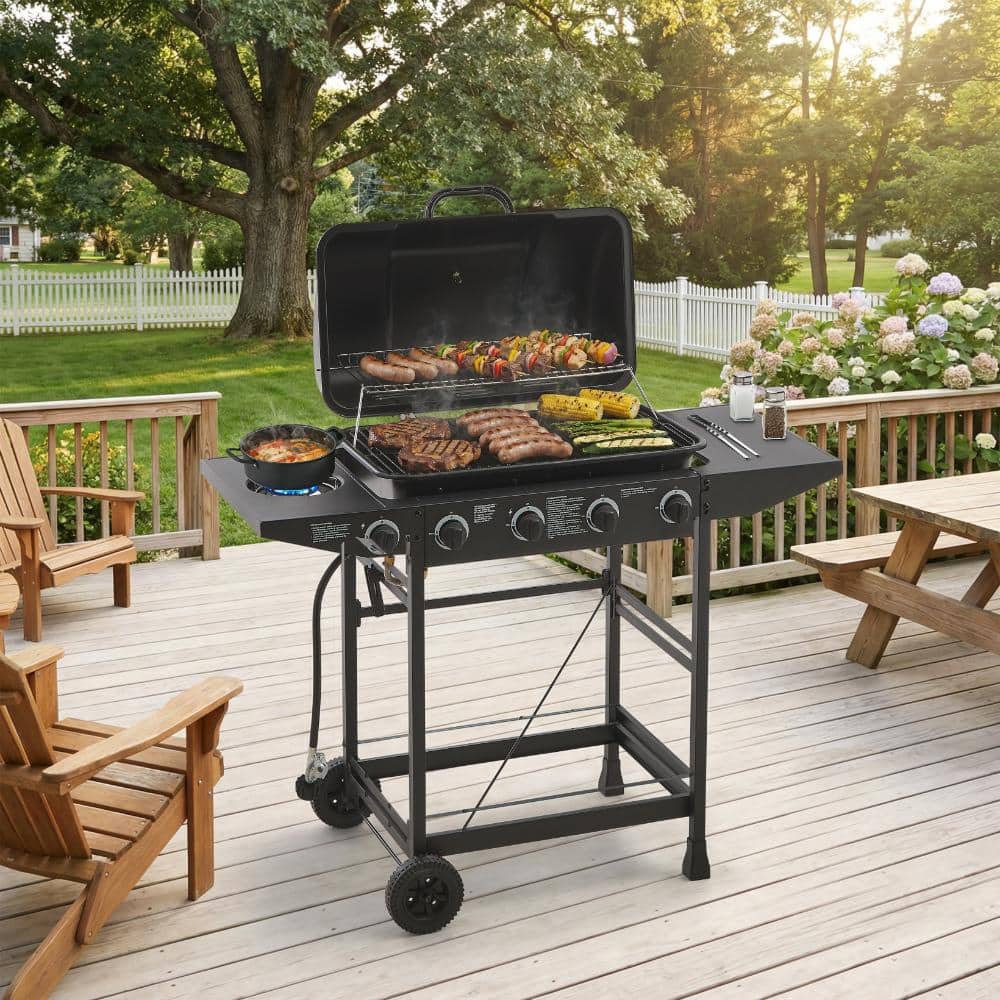4-Burner 42000 BTU Stainless Steel Propane Gas BBQ Grill with Side Burner