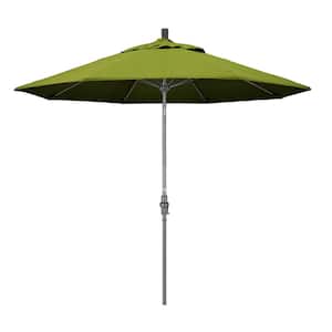 9 ft. Hammertone Grey Aluminum Market Patio Umbrella with Collar Tilt Crank Lift in Kiwi Olefin