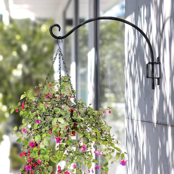 Misopily Plant Hanger Swivel Adjustable 16 Inch Black Steel Wall Mount Bracket Hook Indoor Outdoor Hanging Flower Basket