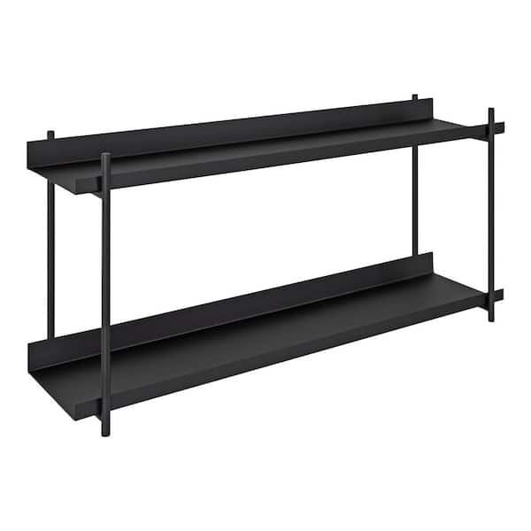 Kate and Laurel Dominic 7 in. x 28 in. x 14.5 in. Black Metal Floating Decorative Wall Shelf Without Cubbies With Brackets