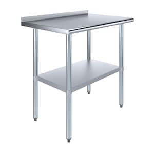 24 in. x 36 in. Stainless Steel Kitchen Utility Table with 1.5 in. Backsplash and Adjustable Shelf, Metal Prep Table