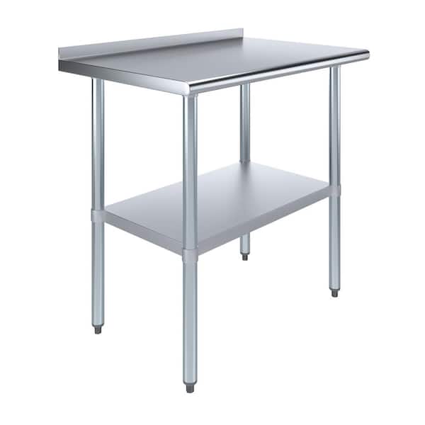 AMGOOD 24 in. x 36 in. Stainless Steel Kitchen Utility Table with 1.5 in. Backsplash and Adjustable Shelf, Metal Prep Table