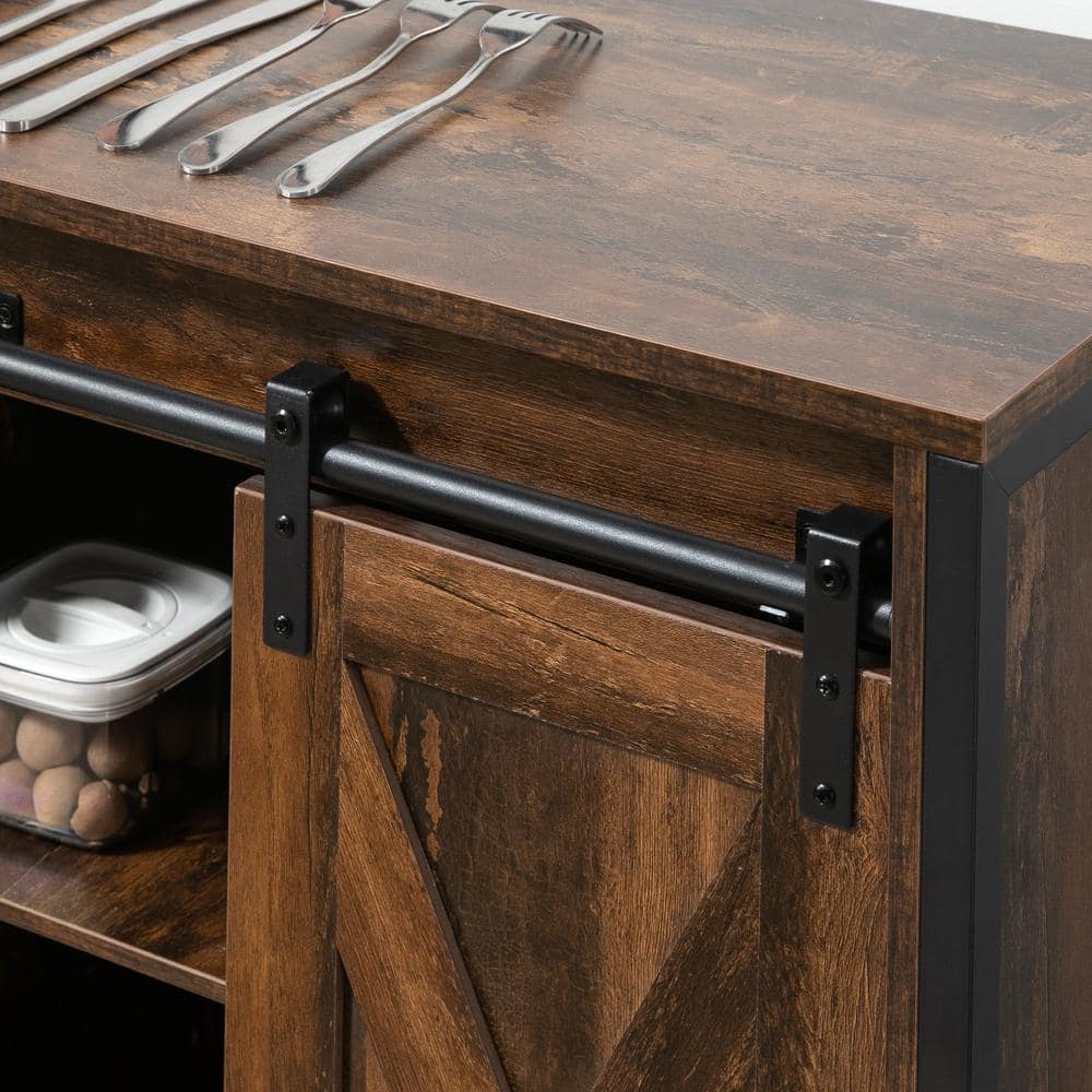 Rustic Brown Industrial Storage Sideboard with Sliding Barn Doors