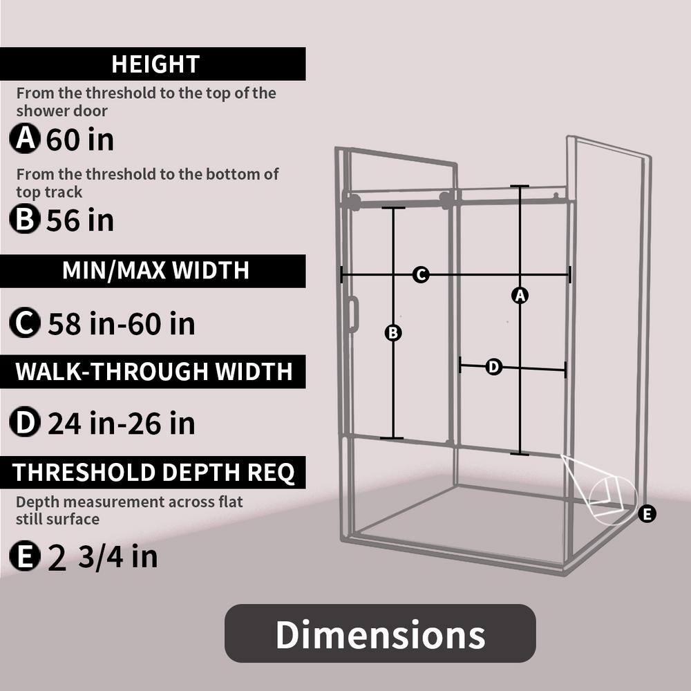60'' Matte Black Semi-Frameless Sliding Tub Door with Clear Glass