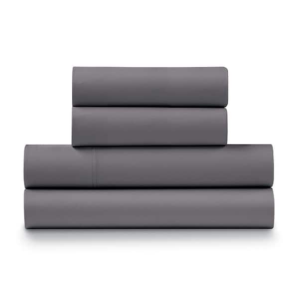 ELLA JAYNE 500TC Cotton Percale 4-Piece Charcoal Queen Sheet Set